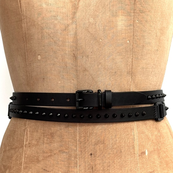 Barbara Bui Black Skinny Spiked Double Wrap Belt Size 90 - Picture 8 of 9